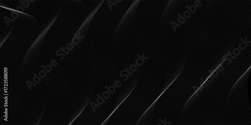 3D Vector wave lines pattern smooth curve flowing dynamic white light isolated on black background for concept of technology, digital, communication, science, music