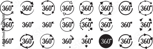 complete 360 panorama circle icon pack vector rotation symbols for web mobile app ui ux flat modern ai eps png jpeg