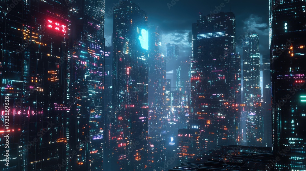 Obraz premium futuristic data flow from cyberpunk property search results