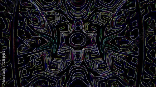 Abstract Moving Design With Outlined Shapes Resembling A Mask Or Tribal Art On A Deep Toned Canvas
