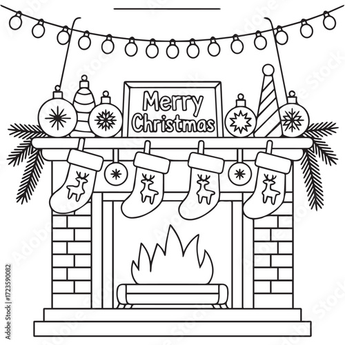 Fireplace Mantel Decorations coloring  page design black and whited.