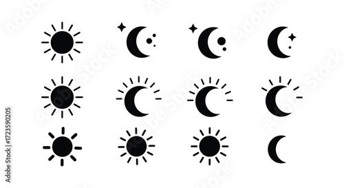 Celestial bodies in a minimalist style sun moon and stars silhouette