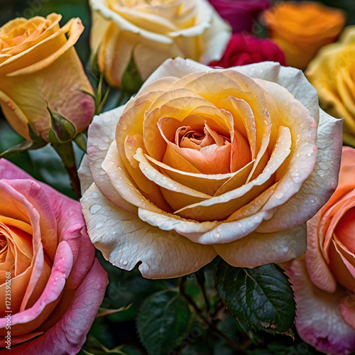 Vibrant Multicolored Roses in Full Bloom – Natural Close-Up Floral Composition Captured in Soft Daylight with High-End Camera for True-to-Life Detail and Rich, Authentic Colors.