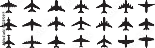 editable eps ai vector silhouettes pack featuring twenty one unique aircraft top down profiles for design and aviation