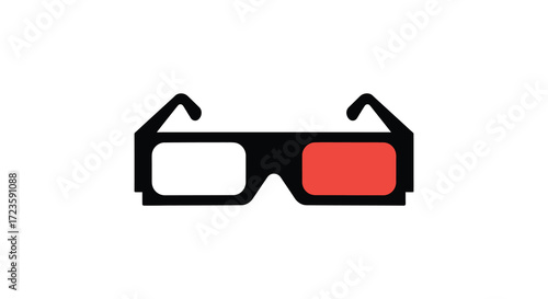 A simple graphic of black 3d glasses with red element silhouette
