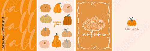 Warm thanksgiving doodle vector with autumn harvest pumpkin illustration in abstract fall design, perfect for seasonal greeting cards, rustic posters or cozy holiday invitations.