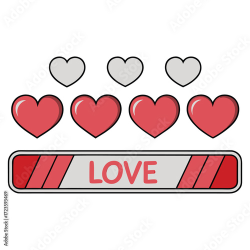 Love Health Bar Vector Full Four Hearts Romance Status