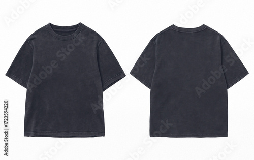 Plain Dark Gray T-Shirt Front and Back View Isolated on Dark Background