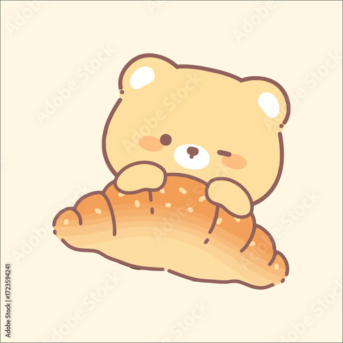 Cute Bear Holding a Croissant lllustration