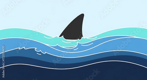 Shark Fin in Blue Ocean.