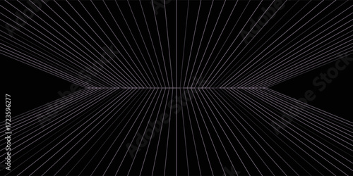 Glowing neon purple wireframe background. Shining checkered grid planes in perspective. Bright retro futuristic horizon wallpaper. Arcade game sci fi matrix surface. Vector backdrop for poster, banner
