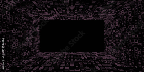 Symmetry wireframe tunnel for retro futuristic background