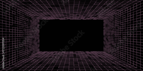 Symmetry wireframe tunnel for retro futuristic background
