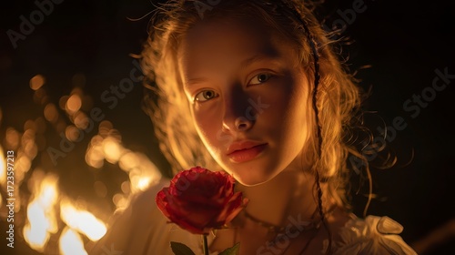 Rose glowing in mystical firelight