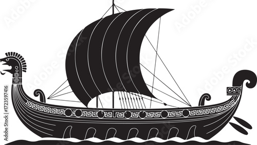 Viking Ship Silhouette Vector Illustration Ancient Nordic Seafaring Vessel Artwork