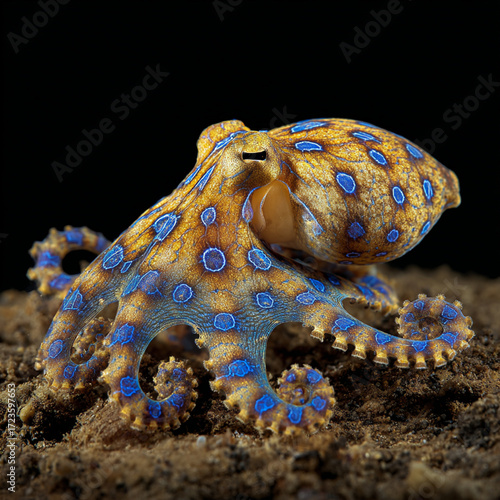 blue-ringed octopus beautiful bright octopus at the bottom of the ocean
