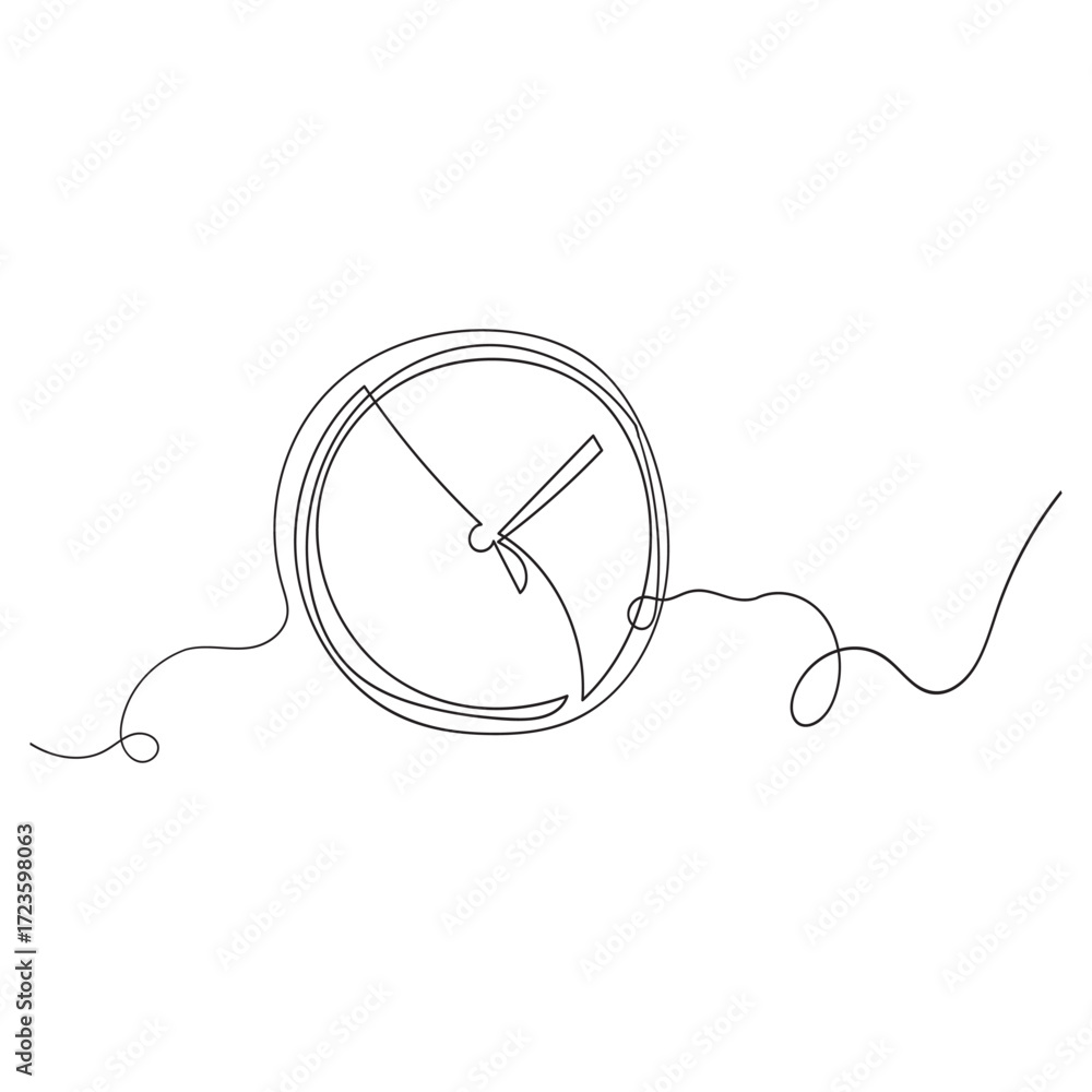 Fototapeta premium Clock with arrow. One thin line continuous symbol on the theme of time deadline morning time to work on transparent background. Save your time concept timer. Minimal design element