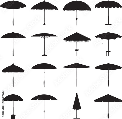 Silhouette Collection of Beach Umbrellas Parasols Sunshades for Summer Vacation and Outdoor Relaxation