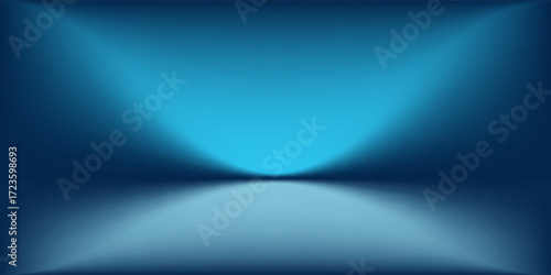 Blue studio background. Empty Room Studio with table. Space for selling products, backdrop, wallpaper, background, text. Gradient table. Vector illustration.