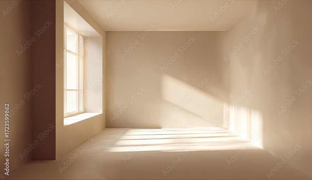 Fototapeta premium Empty room bathed in warm sunlight