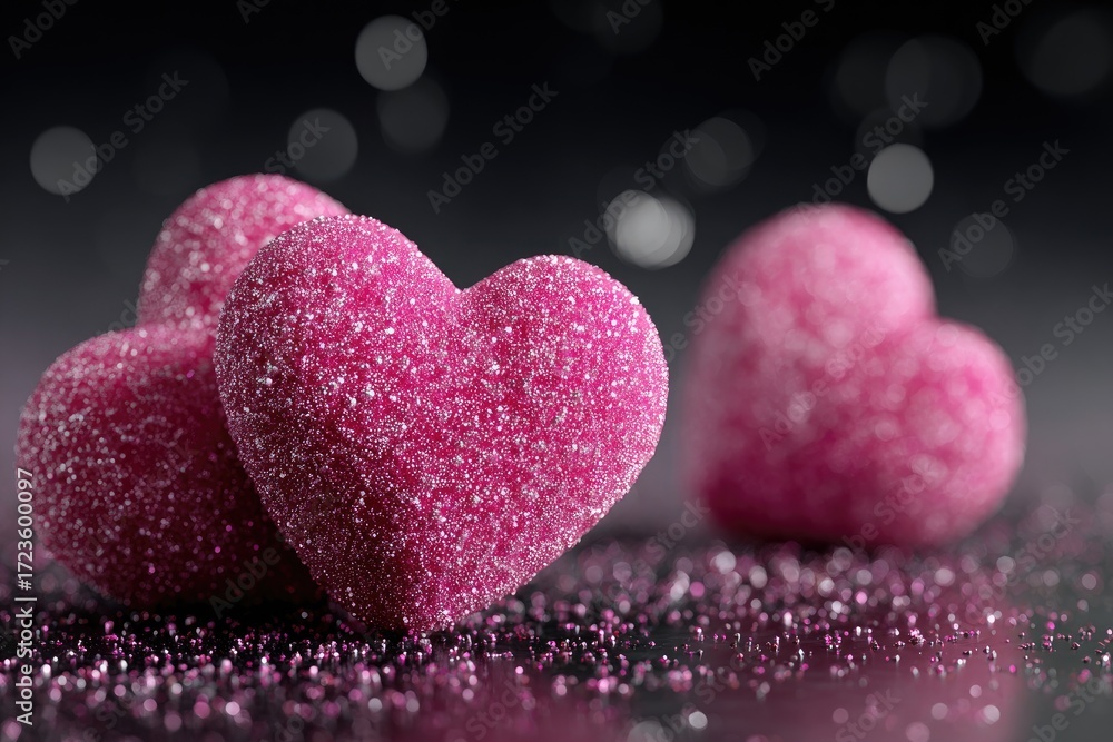 Obraz premium Pink sugared hearts on a dark background