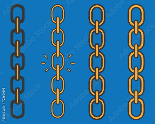 Illustration of Strong and Weak Chain Links with One Broken Link Symbolizing Vulnerability