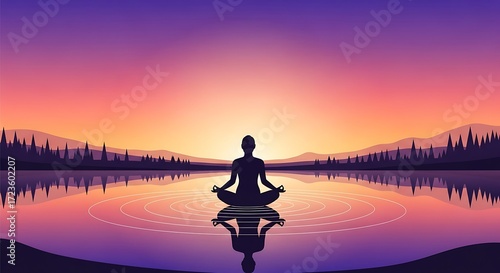 Meditating Woman at Lake.