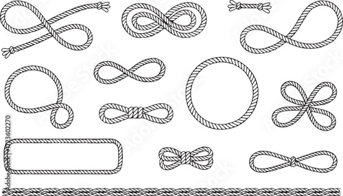 Rope Knot and Border Collection on Transparent Background for Nautical and Decorative Themes