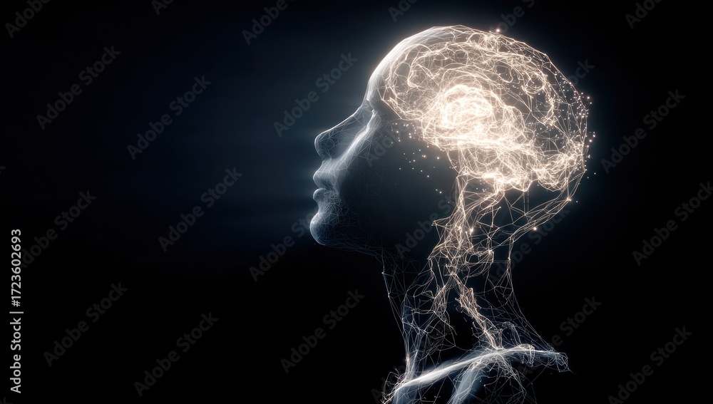 Obraz premium Illuminated Mind: A Digital Portrait of Consciousness