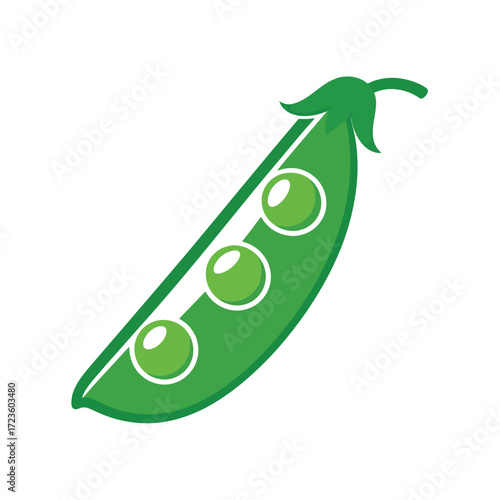 A vibrant green pea pod vector illustration showing three peas inside an open pod isolated on a clean white background a simple food icon or graphic symbol