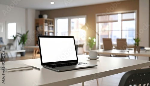 Wallpaper Mural Laptop with Blank Screen on Modern Office Desk Torontodigital.ca