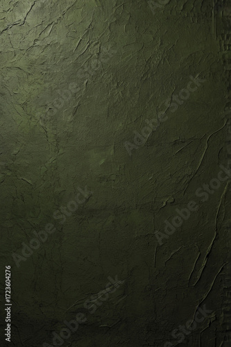 Dark olive textured wall with a rough surface and artistic plaster finish, ideal for background design. High-resolution bitmap image.
