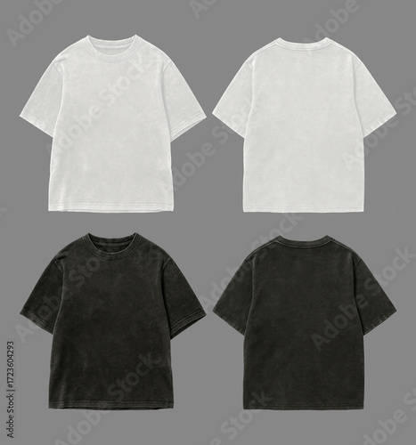 Black and White T-Shirt Front and Back View mock up Isolated on Dark Background