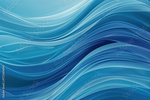 Abstract image of flowing, translucent blue waves creating a dynamic, undulating pattern with varying shades and depth