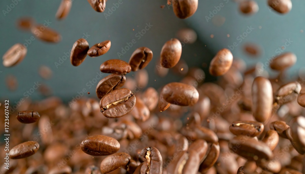 Obraz premium Coffee beans in mid-air