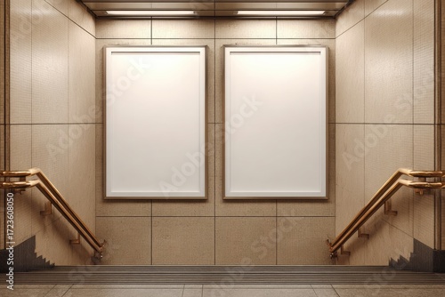 Empty double billboard in subway passageway