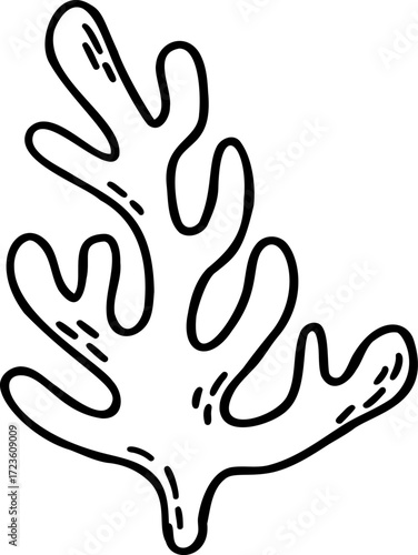 Black and white outline of a coral or seaweed plant