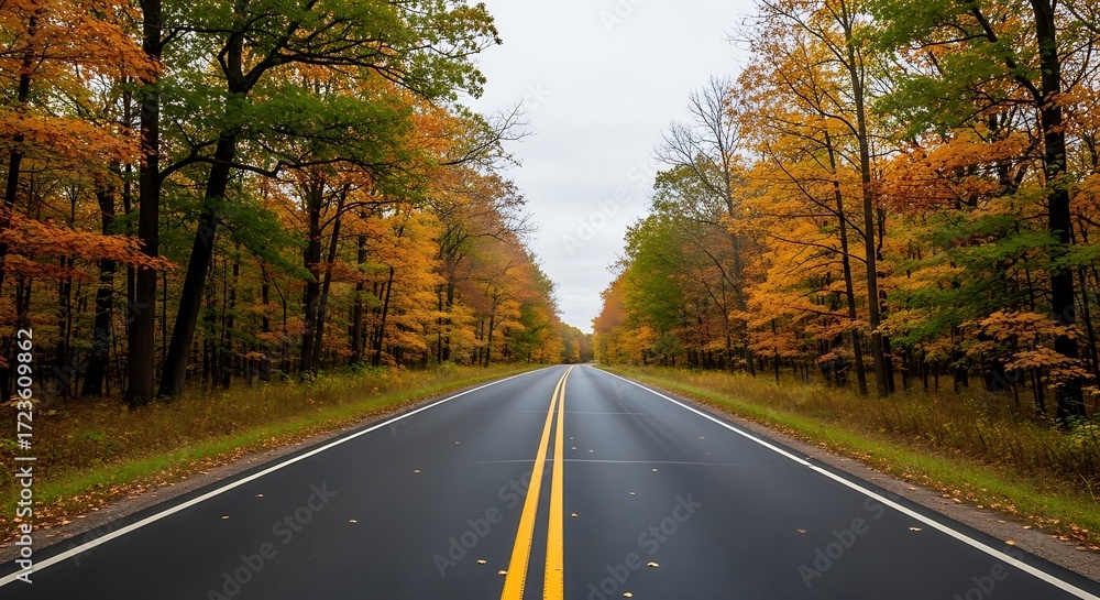 Fototapeta premium Autumn Road Through Colorful Forest.