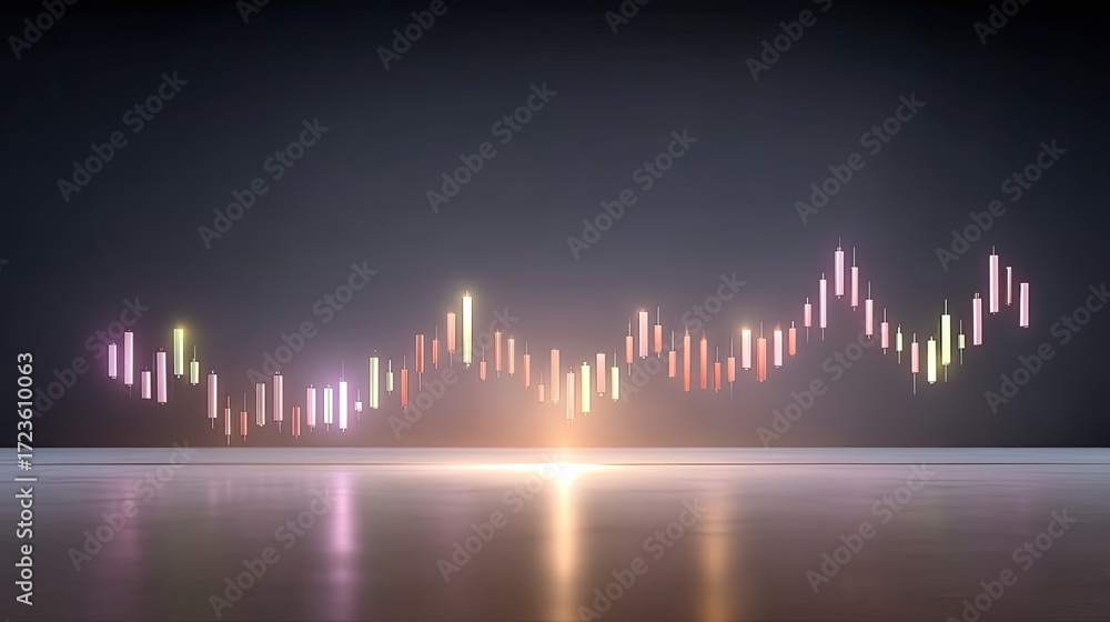 Fototapeta premium Vibrant Abstract Chart Displaying Financial Trends with Colorful Data Points on a Dark Background