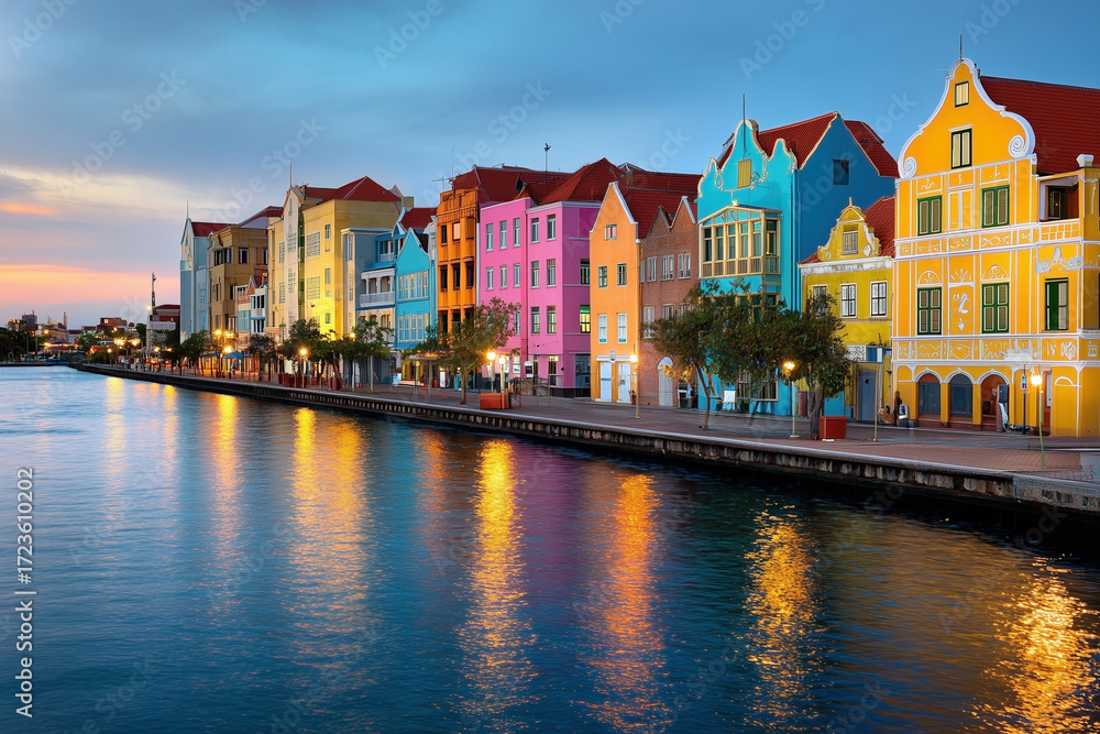 Obraz premium Colorful buildings along waterfront