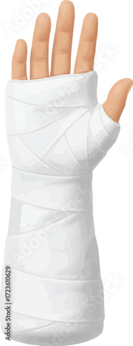 Injured arm with supportive bandage wrap for recovery