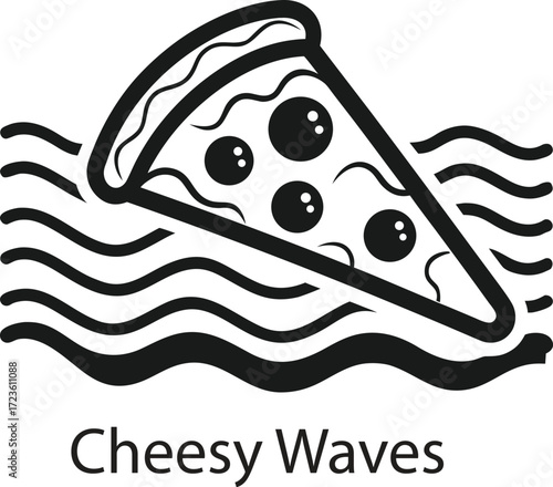 This collection of black and white image depicts illustration of pizza, showing toppings and slice.