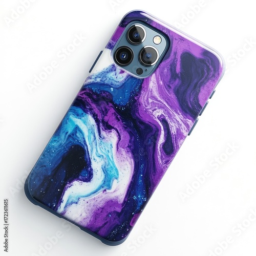Phone case with vibrant purple and blue marble design (1)