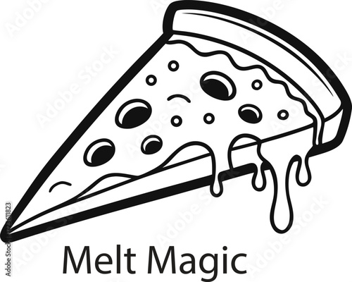 This collection of black and white image depicts illustration of pizza, showing toppings and slice.