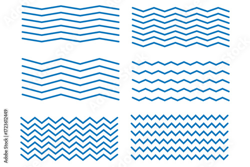 Waves line set. Wave ornament pattern. Set of wavy zigzag lines. Wave thin line background. Vector zigzag and wavy horizontal underline. Vector