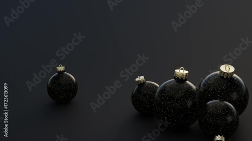 3d animated zoom in on black christmas ornaments