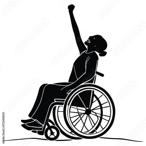 Disabled Woman Silhouette Cheering - Triumph and Victory Concept