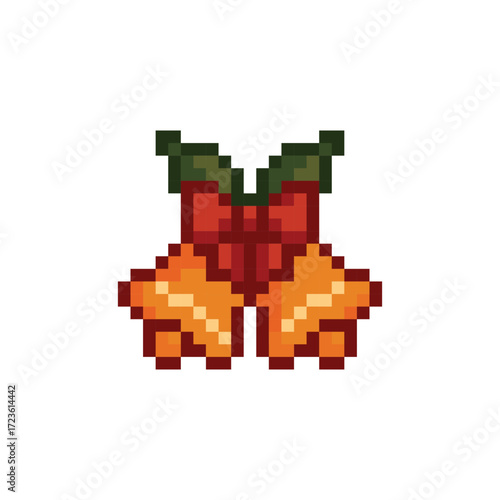 pixel art christmas bell vector icon pixel element for 8 bit game