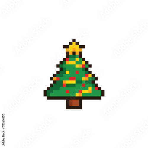 pixel art christmas tree vector icon new year pixel element for 8 bit game 