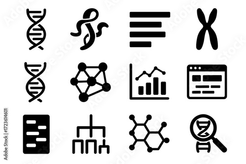Analysis vector ribbon set glass network protein sequence chart icon bioinformatics helix